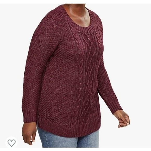 Lane Bryant Burgundy Chunky Cable Knit Crewneck Pullover Sweater Plus Size 22/24 - Picture 1 of 8